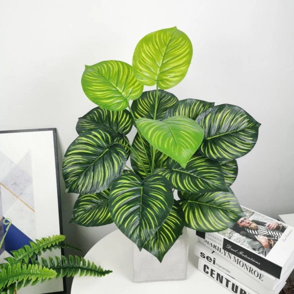 Nettenevime Yapay Çiçek Demet Difenbahya Sarı Çizgili 12Dal 55cm Salon Çiçeği Yapay Bitki - Resim 3