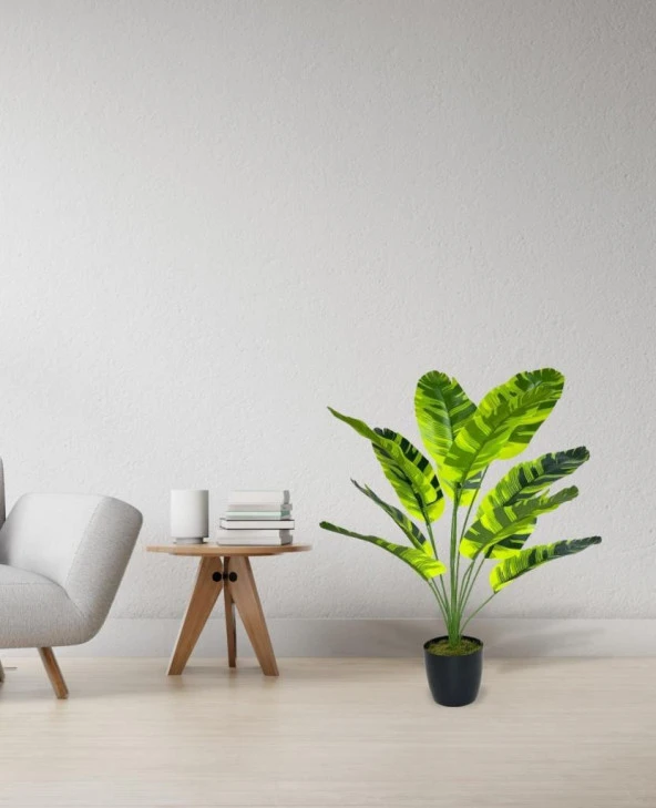 Nettenevime Yapay Çiçek Saksıda Muz Desenli Yapraklı 12Dal 60cm Salon Çiçeği Yapay Bitki - Resim 2