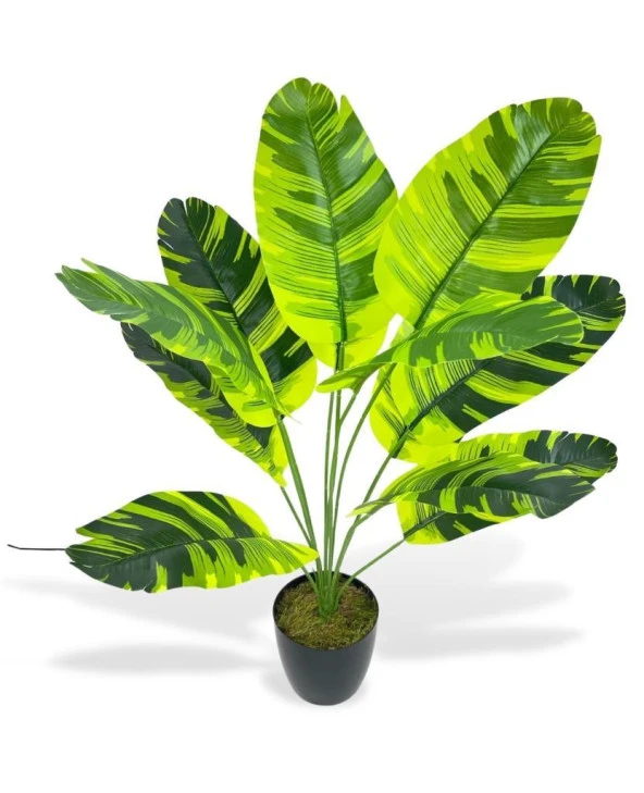 Nettenevime Yapay Çiçek Saksıda Muz Desenli Yapraklı 12Dal 60cm Salon Çiçeği Yapay Bitki - Resim 4