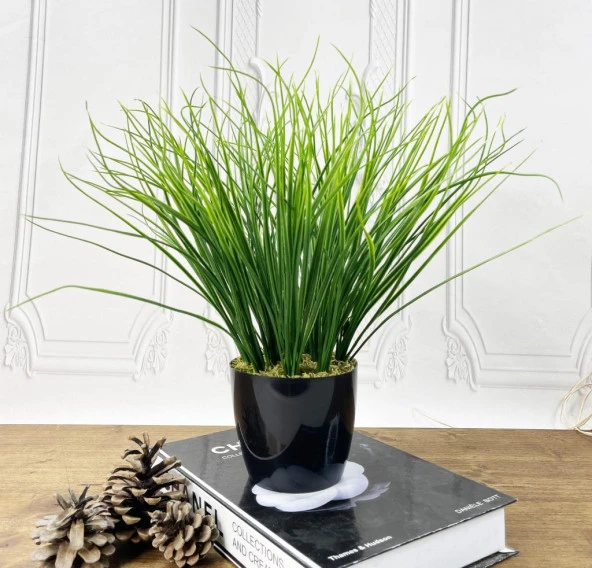 Nettenevime Yapay Çiçek Grass Saz Yapay Bitki Siyah Plastik Saksılı Dekoratif Süs Çiçeği - Resim 3