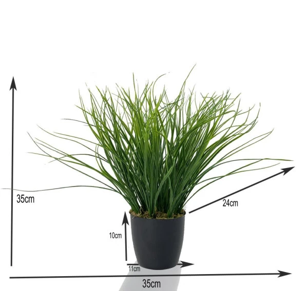 Nettenevime Yapay Çiçek Grass Saz Yapay Bitki Siyah Plastik Saksılı Dekoratif Süs Çiçeği - Resim 4
