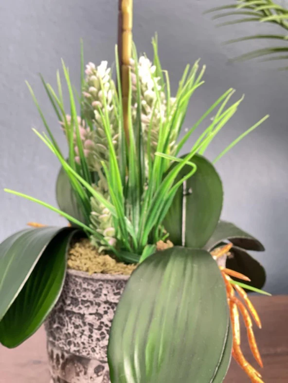 Nettenevime Yapay Çiçek Beyaz Islak Orkide Seramik Saksıda Tek Dal Orkide 60cm - Resim 3