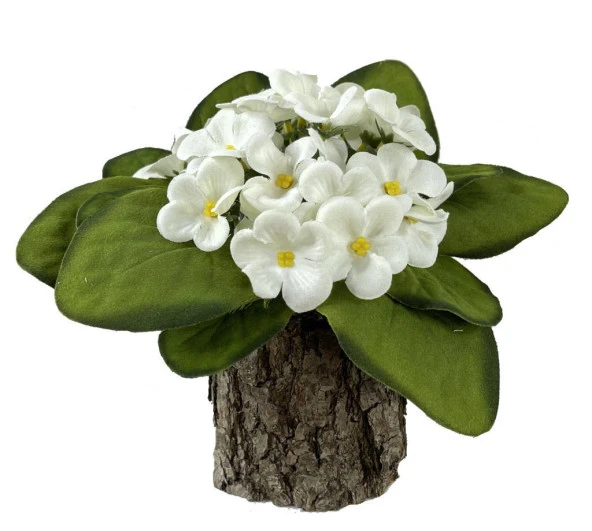 Nettenevime Yapay Çiçek Odun Saksıda Kadife Menekşe Gerçekçi Doku BEYAZ - Resim 2