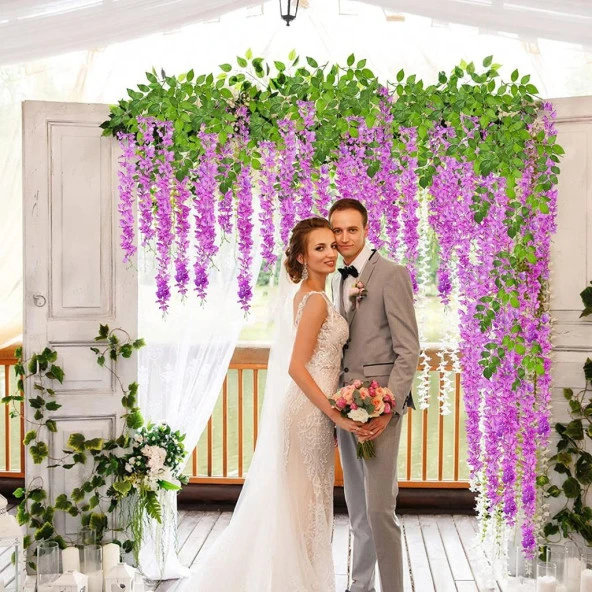 Nettenevime Sarkan Yapay Çiçek Akasya LİLA 80 cm 3 Sarkan Dallı 12 ADET BAĞ - 5