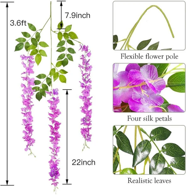 Nettenevime Sarkan Yapay Çiçek Akasya LİLA 80 cm 3 Sarkan Dallı 12 ADET BAĞ - 6
