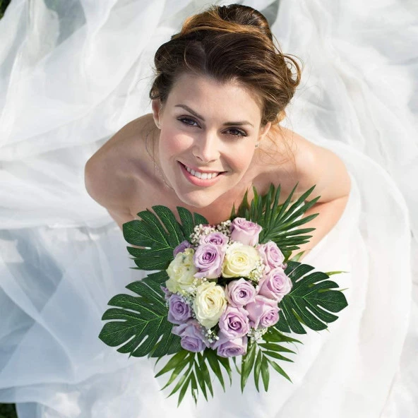 Nettenevime Yapay Çiçek 5 Palmiye ve 5 Monstera Yaprağı - Resim 2