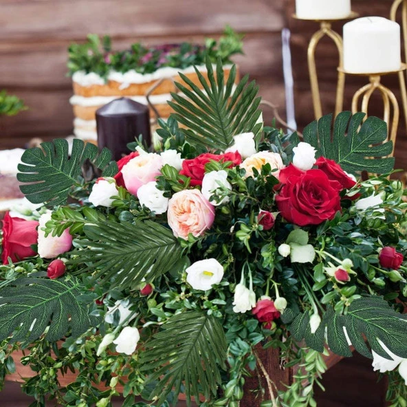 Nettenevime Yapay Çiçek 5 Palmiye ve 5 Monstera Yaprağı - Resim 3