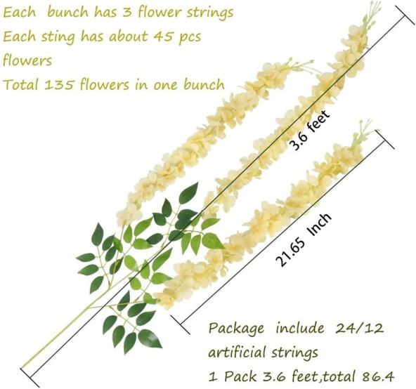 Nettenevime Sarkan Yapay Çiçek Akasya Şampanya Renk 80 cm 3 Sarkan Dallı 12 ADET BAĞ - 7