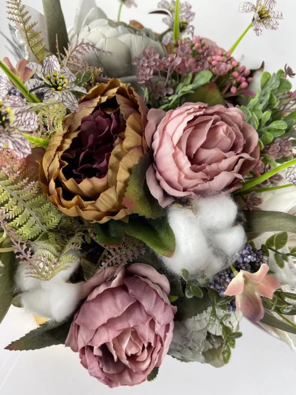 Nettenevime Yapay Çiçek Aranjmanı Gold-Krem Metal Vazolu Nişan Çiçeği İsteme Çiçeği Masa Üstü Çiçeği Arajman 47623 - 4