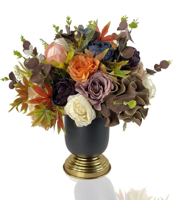 Nettenevime Yapay Çiçek Aranjmanı Siyah Gold Vazolu Nişan Çiçeği İsteme Çiçeği Masa Üstü Çiçeği Arajman 45996