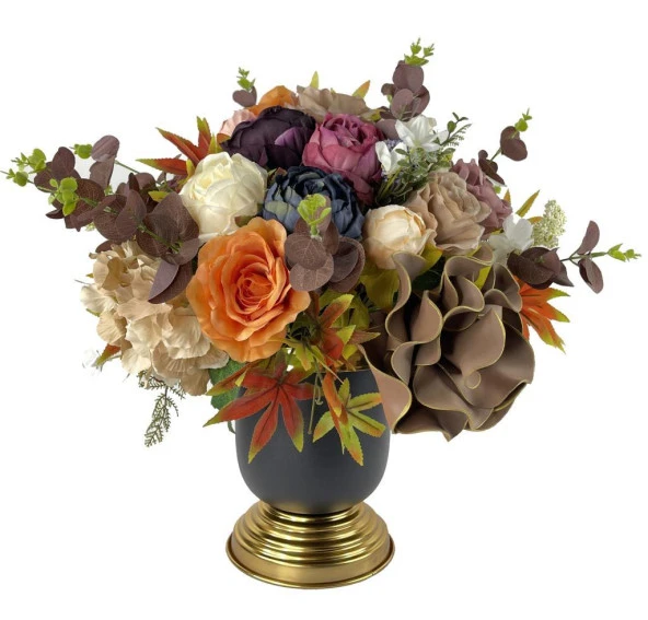 Nettenevime Yapay Çiçek Aranjmanı Siyah Gold Vazolu Nişan Çiçeği İsteme Çiçeği Masa Üstü Çiçeği Arajman 45996 - 2