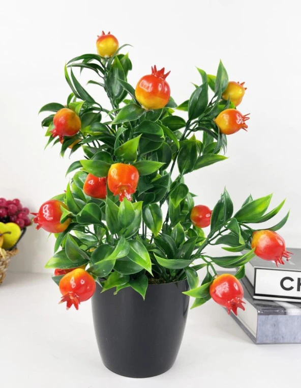 Nettenevime Yapay Çiçek Nar Ağacı Siyah Saksıda Nar 30cm
