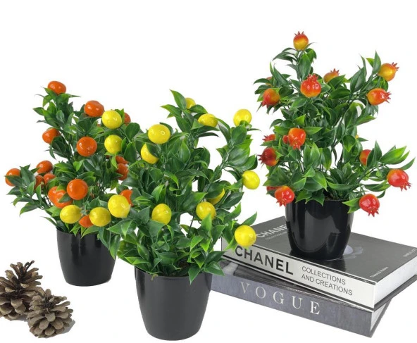 Nettenevime Yapay Çiçek 3 Adet Nar Limon Ve Mandalina Ağacı Siyah Saksıda 30cm ürün görseli