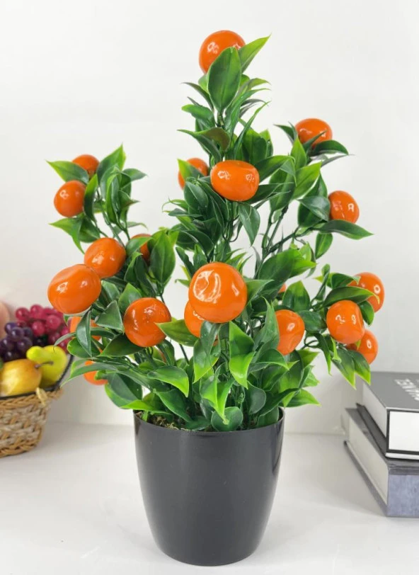 Yapay Çiçek Mandalina Ağacı Siyah Saksıda Mandalina 30cm - 2