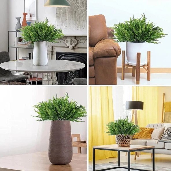 Yapay Çiçek  Boston Fern Yeşil Bitki Aradal Garnitür Yapay Dekor Bitkisi - 3