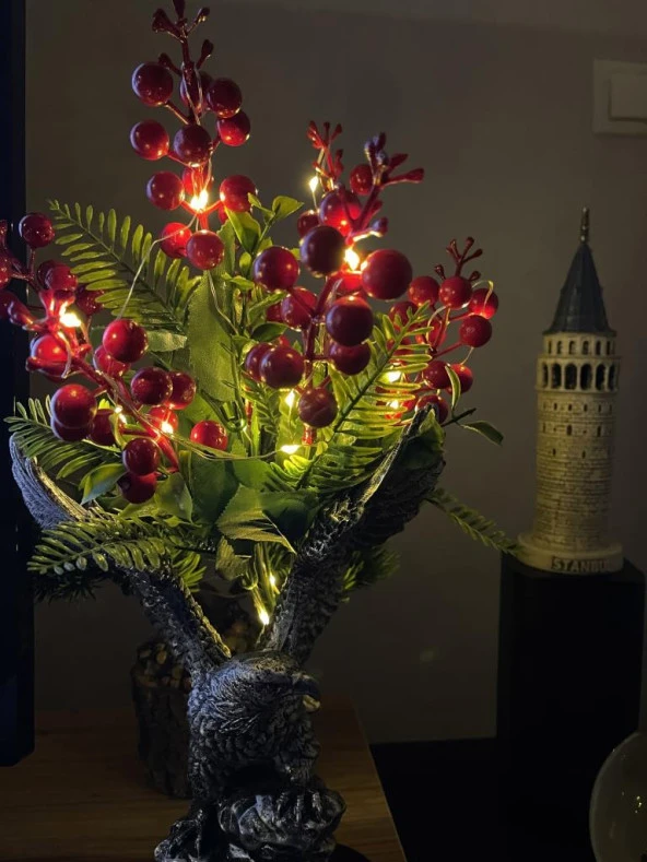 Nettenevime Yapay Çiçek Yılbaşı Çiçeği Kırmızı Demet Kokina Led Işıklı 3 Fonksiyonlu - Resim 4