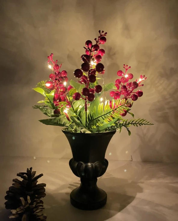 Nettenevime Yapay Çiçek Yılbaşı Çiçeği Kırmızı Demet Kokina Led Işıklı 3 Fonksiyonlu - Resim 5
