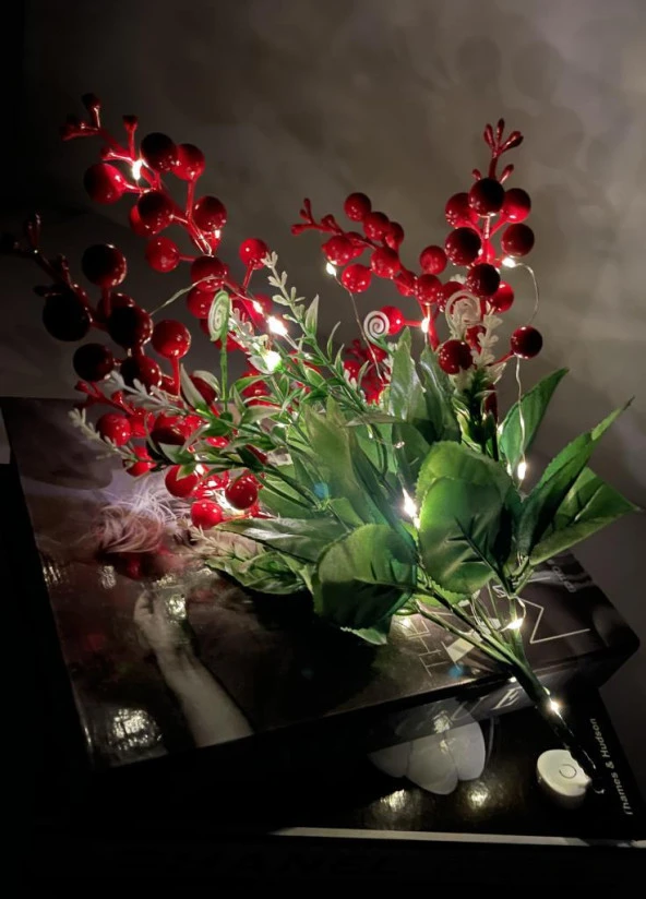 Nettenevime Yapay Çiçek Yılbaşı Çiçeği Kırmızı Demet Kokina Led Işıklı 3 Fonksiyonlu - Resim 7