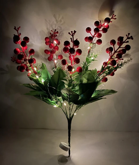 Nettenevime Yapay Çiçek Yılbaşı Çiçeği Kırmızı Demet Kokina Led Işıklı 3 Fonksiyonlu - Resim 8