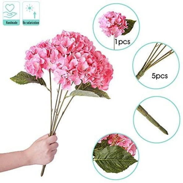 Nettenevime Yapay Çiçek Ortanca Çiçeği Demeti 43 cm Pembe - Resim 3