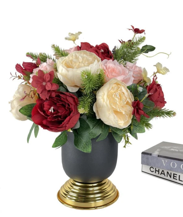 Nettenevime Yapay Çiçek Aranjmanı Metal Siyah Gold Vazolu Nişan Çiçeği İsteme Çiçeği Masa Üstü Çiçeği Arajman - Resim 2