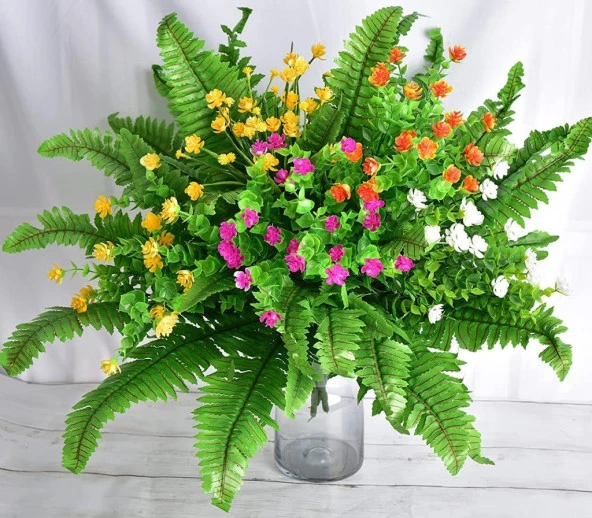 Nettenevime Yapay Çiçek Aşk Merdiveni Açık Yeşil Eğrelti Otu Bitkisi 24 Yaprak 55cm Yapay Bitki - 6