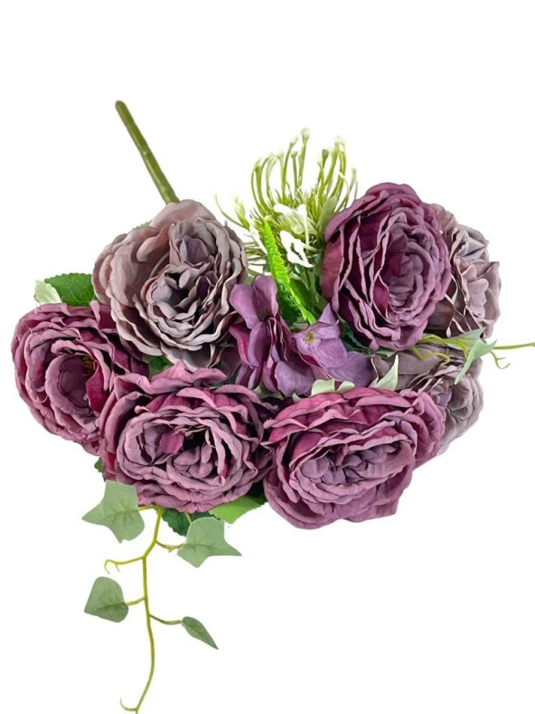 Nettenevime Yapay Çiçek Pastel Mor Lila Şakayık 9 Dallı 7 Güllü Büyük Boy Demet 40cm - 2