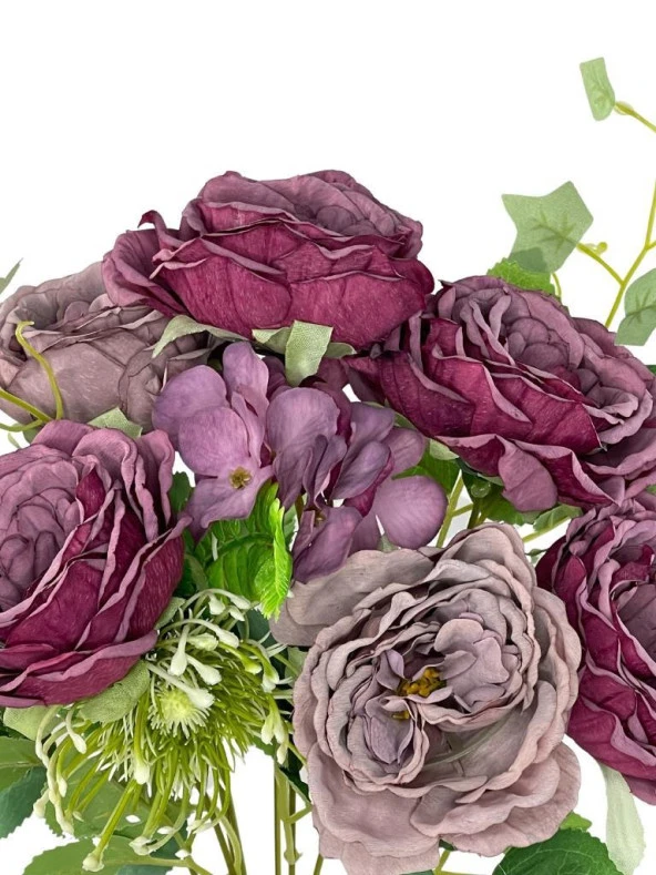 Nettenevime Yapay Çiçek Pastel Mor Lila Şakayık 9 Dallı 7 Güllü Büyük Boy Demet 40cm - 3