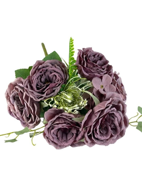 Nettenevime Yapay Çiçek Pastel Lila Şakayık 9 Dallı 7 Güllü Büyük Boy Demet 40cm - Resim 2
