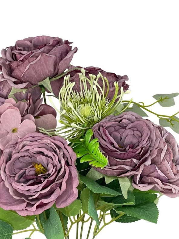 Nettenevime Yapay Çiçek Pastel Lila Şakayık 9 Dallı 7 Güllü Büyük Boy Demet 40cm - Resim 3