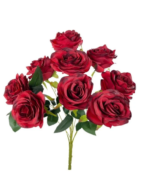 Nettenevime Yapay Çiçek 9 Güllü Büyük Boy Demet 40cm BORDO