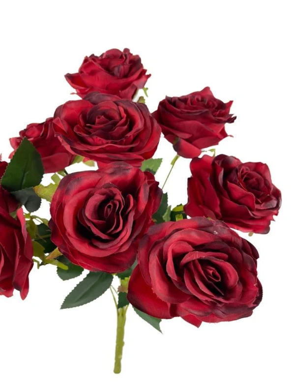 Nettenevime Yapay Çiçek 9 Güllü Büyük Boy Demet 40cm BORDO - Resim 2