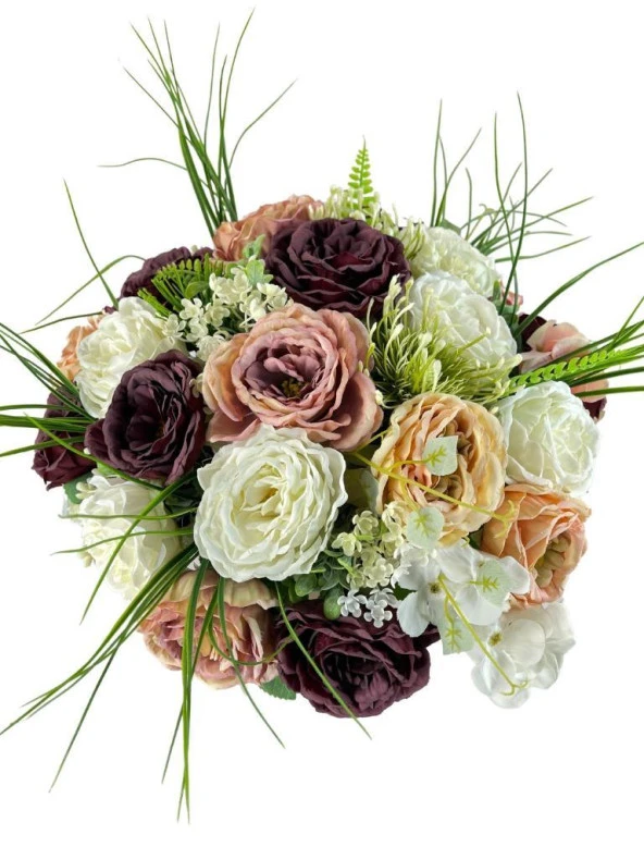 Nettenevime Yapay Çiçek Aranjmanı Kare Ayaklı Konik Metal Antik Gold Vazolu Masa Üstü Çiçeği Arajman 19408 - Resim 5