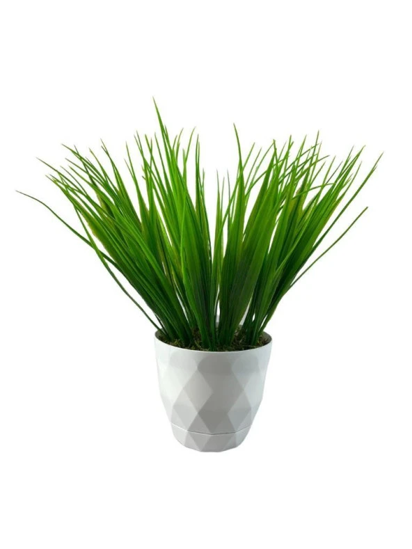 Nettenevime Yapay Çiçek Beyaz Saksıda Saz Ot Yeşil Dekoratif Masa Çiçeği ürün görseli 1