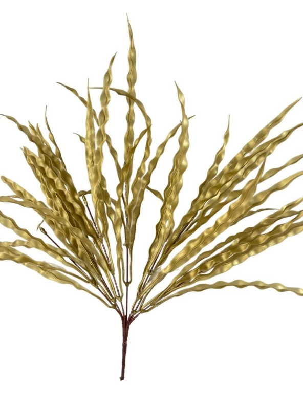 Nettenevime Yapay Çiçek Altın Gold Kalın Kıvrımlı Saz Garnitür Aradal Dekoratif Yapay Bitki 45cm - 3