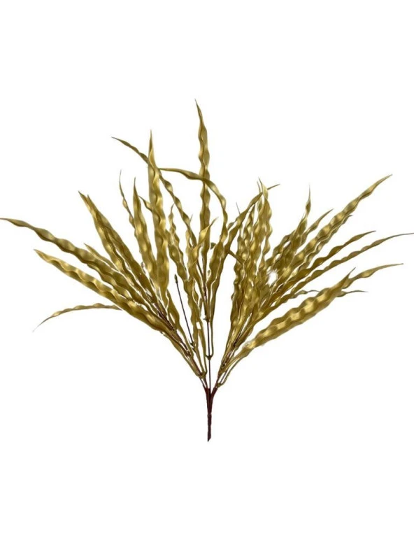 Nettenevime Yapay Çiçek Altın Gold Kalın Kıvrımlı Saz Garnitür Aradal Dekoratif Yapay Bitki 45cm - Resim 4