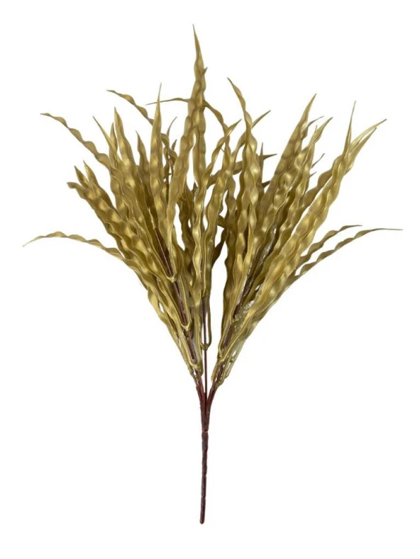 Nettenevime Yapay Çiçek Altın Gold Kalın Kıvrımlı Saz Garnitür Aradal Dekoratif Yapay Bitki 45cm - Resim 5