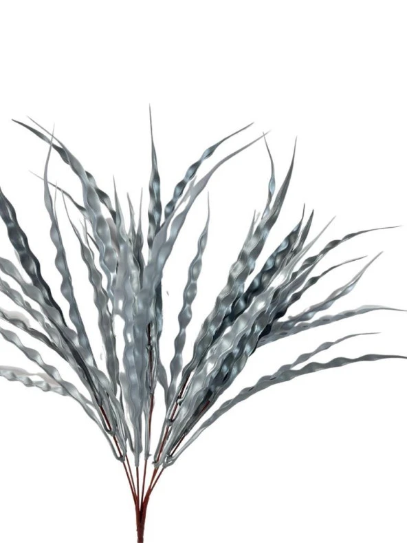 Nettenevime Yapay Çiçek Gümüş Kalın Kıvrımlı Saz Garnitür Aradal Dekoratif Yapay Bitki 45cm - Resim 3