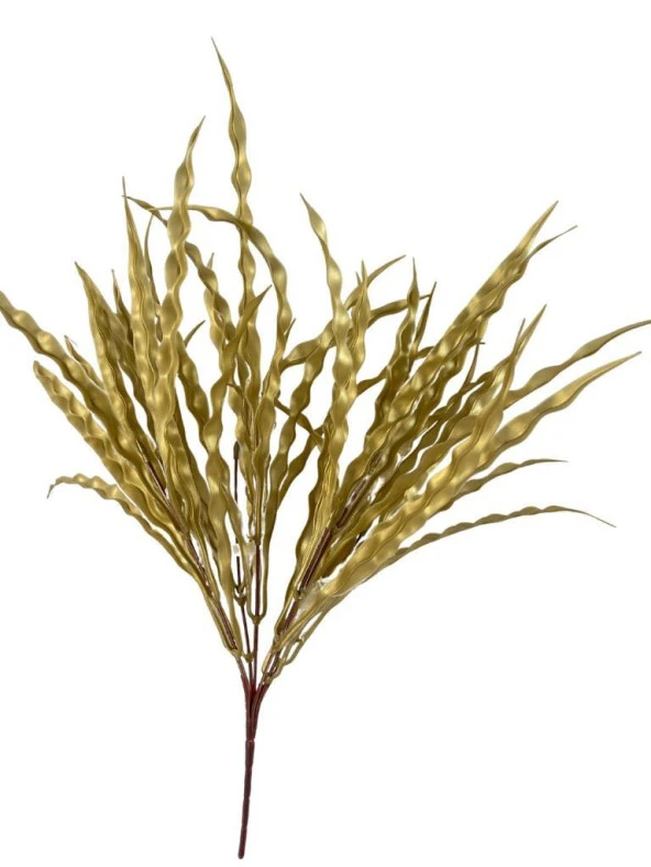 Nettenevime Yapay Çiçek Altın Gold Kalın Kıvrımlı Saz Garnitür Aradal Dekoratif Yapay Bitki 45cm - 7