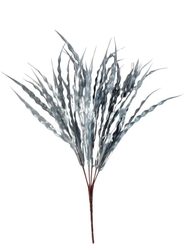 Nettenevime Yapay Çiçek Gümüş Kalın Kıvrımlı Saz Garnitür Aradal Dekoratif Yapay Bitki 45cm - Resim 5