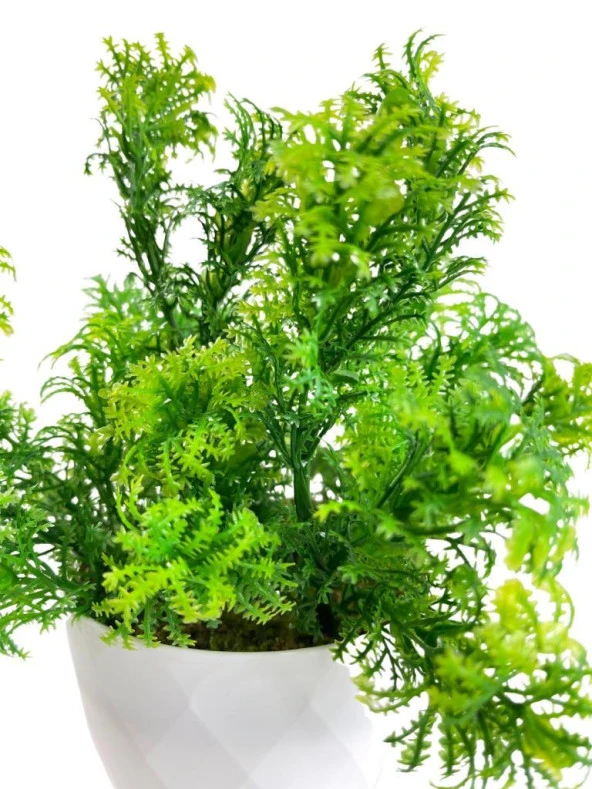 Nettenevime Yapay Çiçek Beyaz Saksıda Fesleğen Dekoratif Masa Çiçeği 25cm - Resim 2