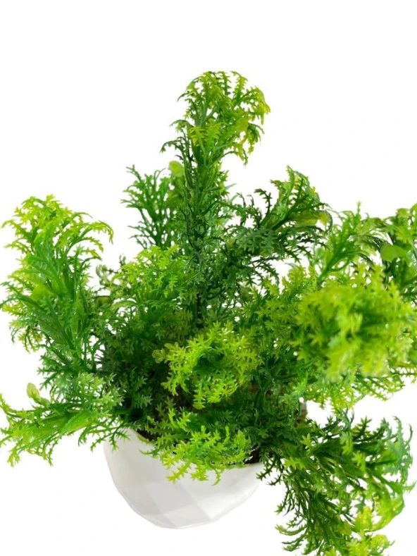 Nettenevime Yapay Çiçek Beyaz Saksıda Fesleğen Dekoratif Masa Çiçeği 25cm - Resim 3