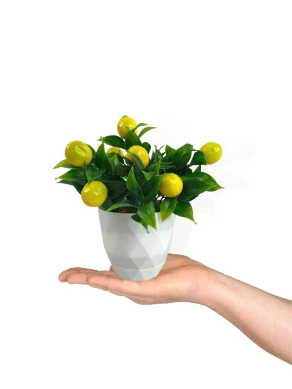 Nettenevime Yapay Çiçek Beyaz Saksıda Limon Dekoratif Masa Çiçeği 25cm - 4