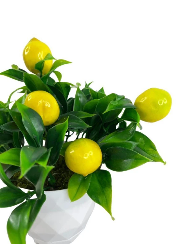 Nettenevime Yapay Çiçek Beyaz Saksıda Limon Dekoratif Masa Çiçeği 25cm - 7