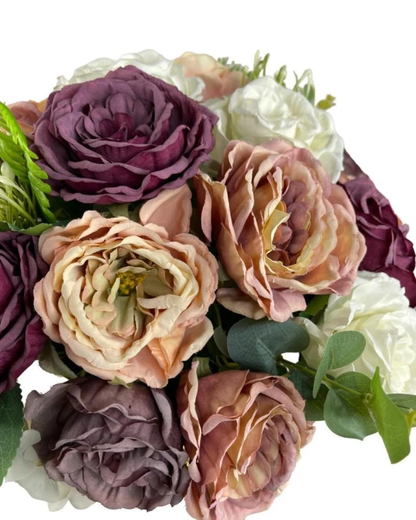 Nettenevime Yapay Çiçek Ve Latex Aranjmanı Döküm Ayaklı Yuvarlak Metal Gold Vazolu Masa Üstü Çiçeği Arajman 83495 - Resim 5