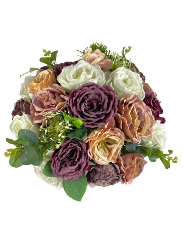 Nettenevime Yapay Çiçek Ve Latex Aranjmanı Döküm Ayaklı Yuvarlak Metal Gold Vazolu Masa Üstü Çiçeği Arajman 83495 - Resim 6