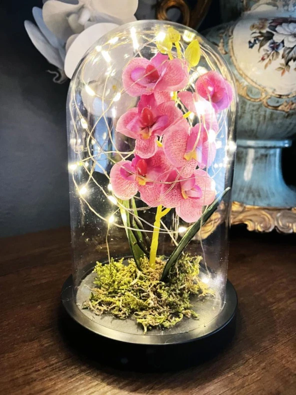 Nettenevime Faunus İçerisinde Işıklı Yapay Lila Orkide Anneler Günü Özel Hediye - Resim 2