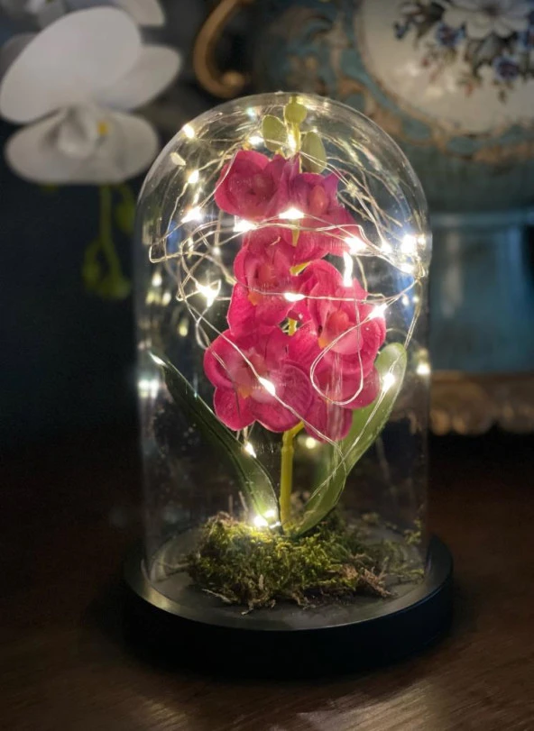 Nettenevime Faunus İçerisinde Işıklı Yapay Fuşya Orkide Anneler Günü Özel Hediye - Resim 2