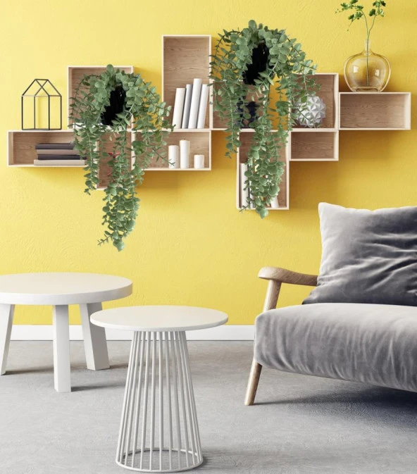 Nettenevime Yapay Çiçek Saksıda Sarkan Şimşir Mat Pastel Okaliptus Yapay Sarmaşık Pastel 50cm - Resim 2