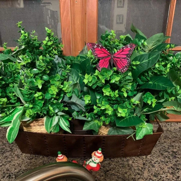 Nettenevime 3lü Set Yapay Çiçek Şimşir Demet Garnitür Yeşil Aradal Dekoratif Yapay Bitki - 2